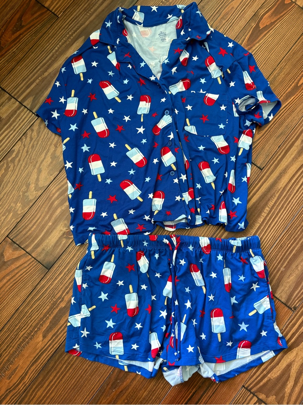 Women’s Patriotic Blue Popsicle Star Short Pajama Set